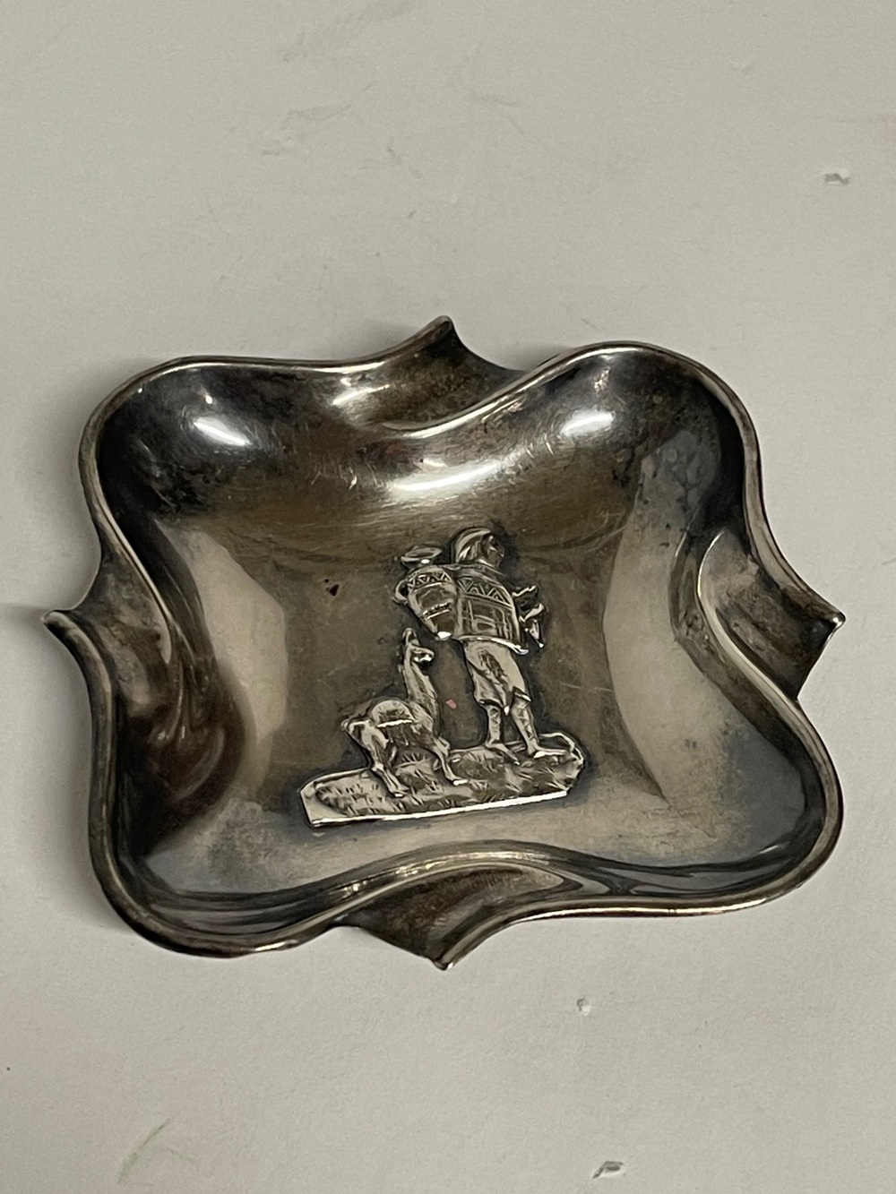 Rare Vintage Peruvian Antique 925 Sterling Silver Trinket Dish or Ashtray